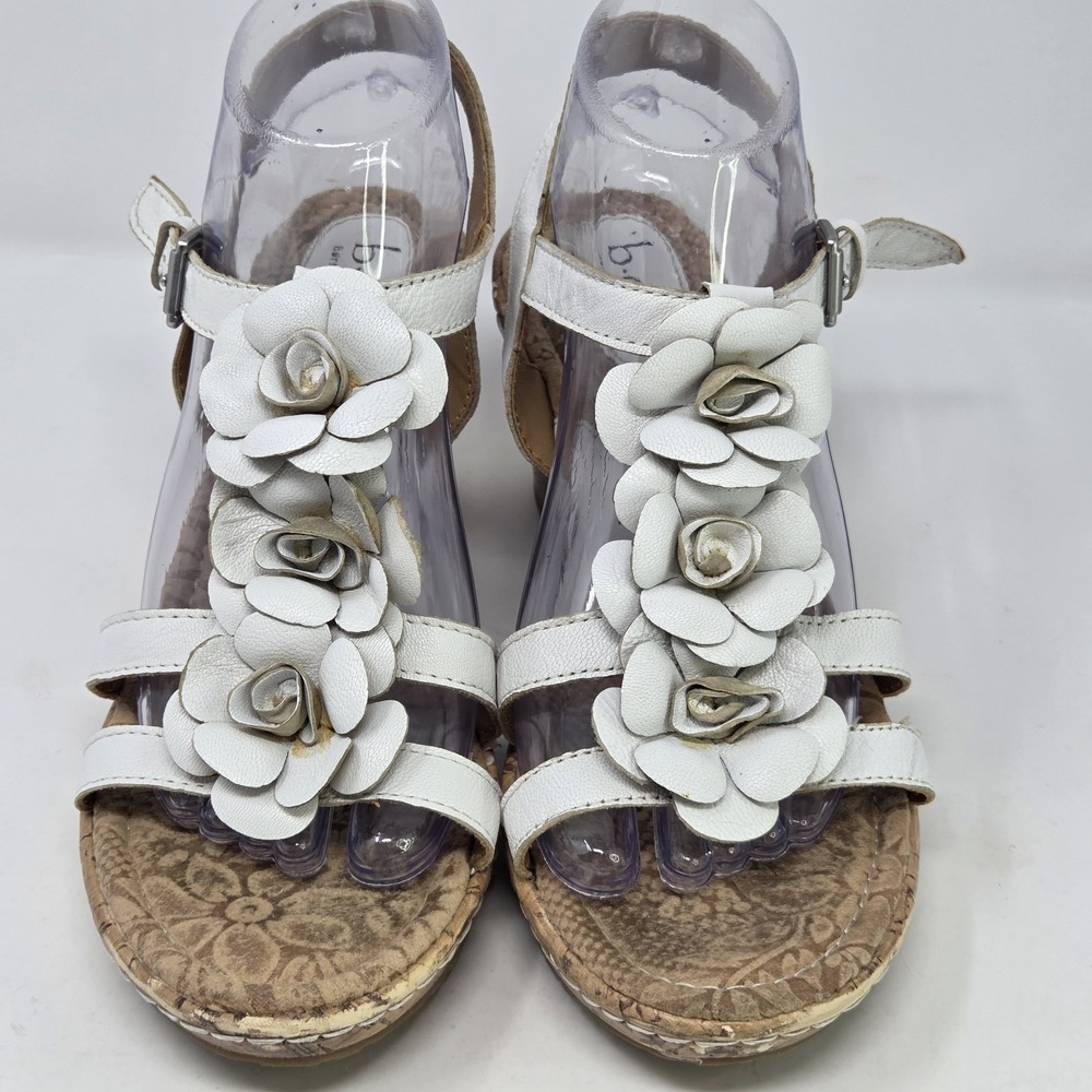 BORN BOC Leather Women White Strappy Slide Open Toe Wedge Heel Slingback 9 M